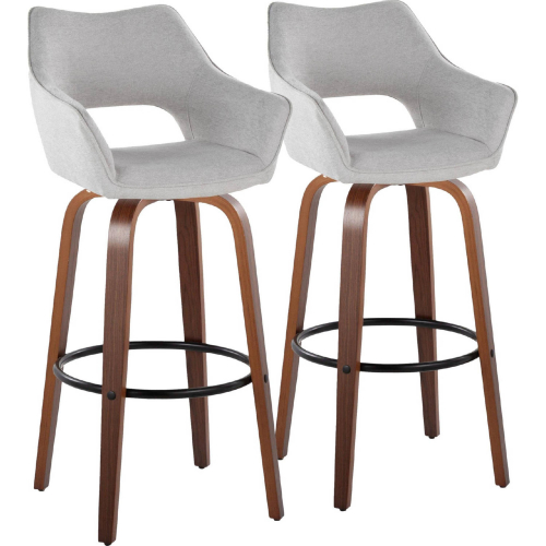 Mustang 30" Swivel Bar Stool in Walnut Wood & Grey Fabric with Black Footrest (Set of 2)